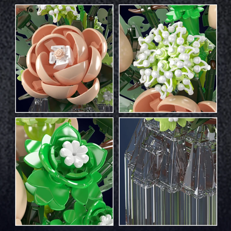 Mould King 24109 White Rose Flower Arrangement Construction Kit | 981 Pieces - Image 4